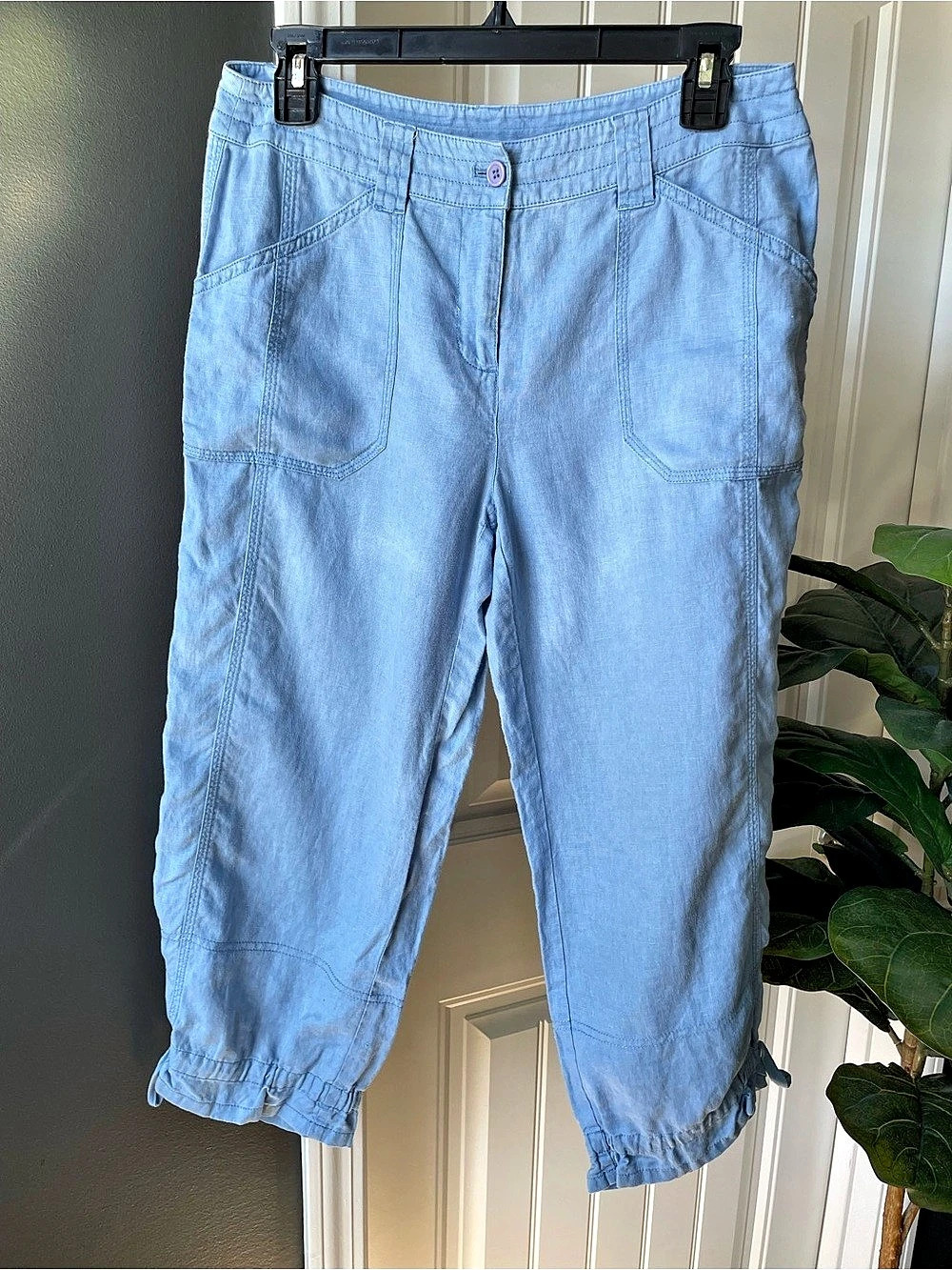 Jones New York Sport Blue Linen Capri Pants Cropped Utility Cargo Women’s size 6